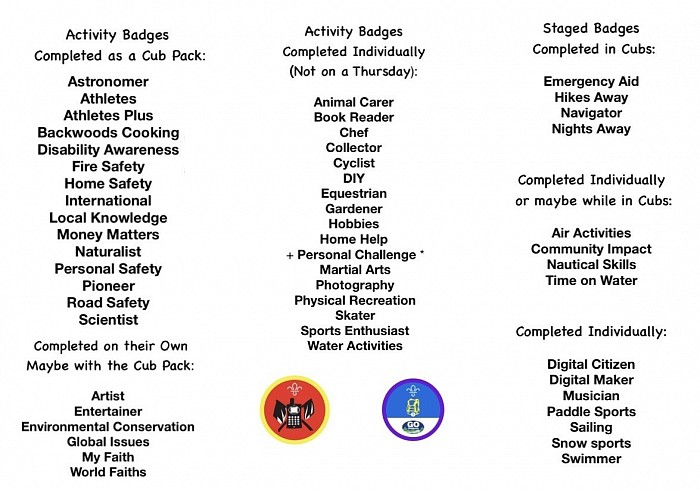 Guide to Badges at Home and Completed as a Cub Pack over 3 Years