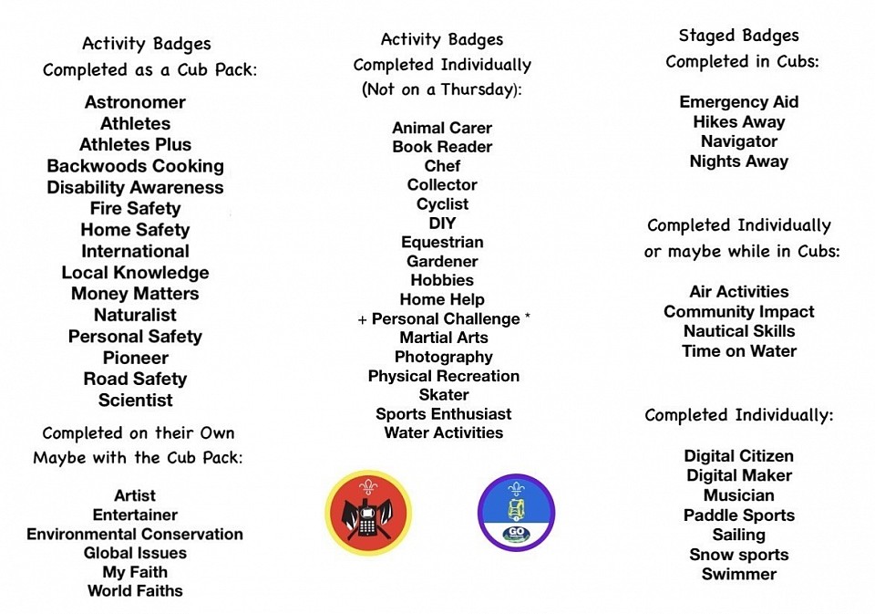 Rough guide to Badges at Home and Completed as a Cub Pack over 3 Years